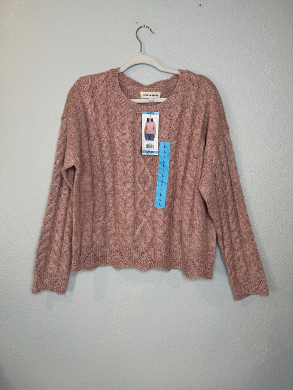 Lucky Brand Cable Crew Sweater - Dusty Rose
